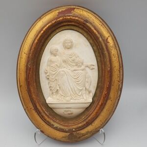 VTG H Hal‎ Kramer Co Chicago Cast Cameo Relief Oval Frame Mother Children Art